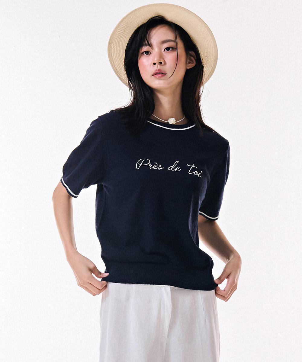 Chase Cult Women S Embroidered Point Short Sleeve Sweater-Dbrg5674D04 Navy/90