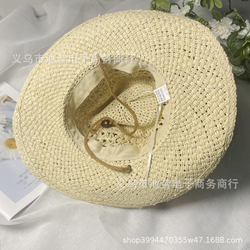 Vintage beach seaside vacation windproof bucket hat breathable straw visor female summer big brim jazz hat outdoor