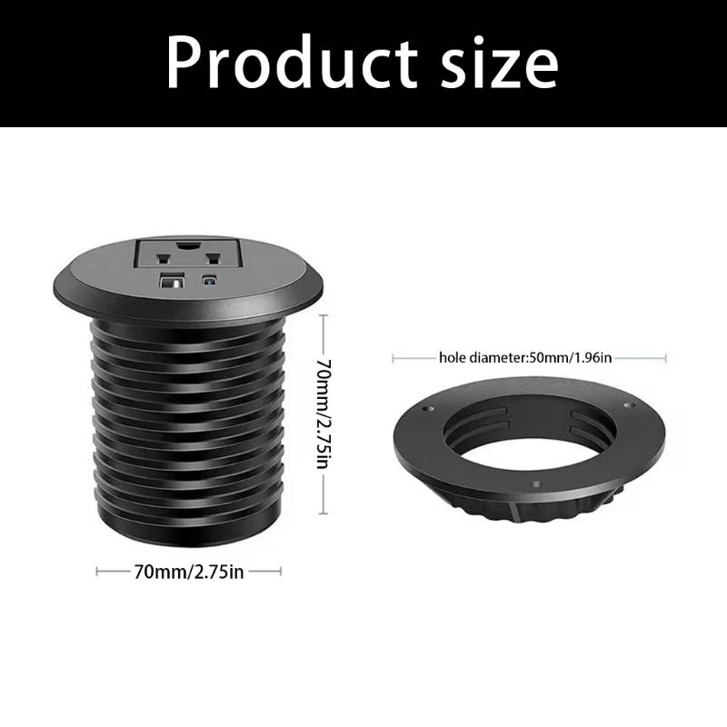 Hiddens Embedded Round Socket Power Outlet 18W USB A and Type C Charging Port 50mm Cutout Safe for Home Office Use
