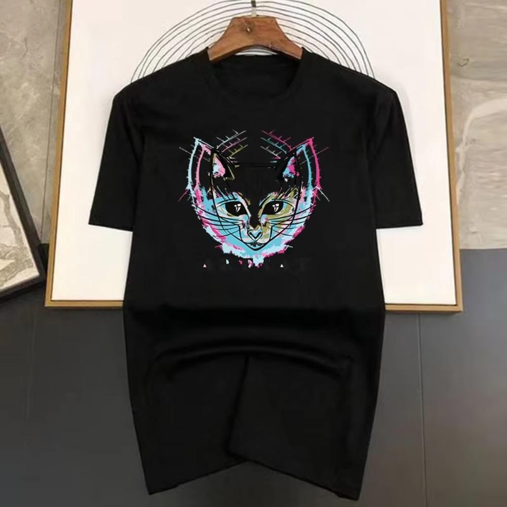 Luxury Brand Line Cat Pattern Print T Shirt For Man Summer Vintage Unisex Oversized T-shirt Y2k Tops Short Sleeve Men's