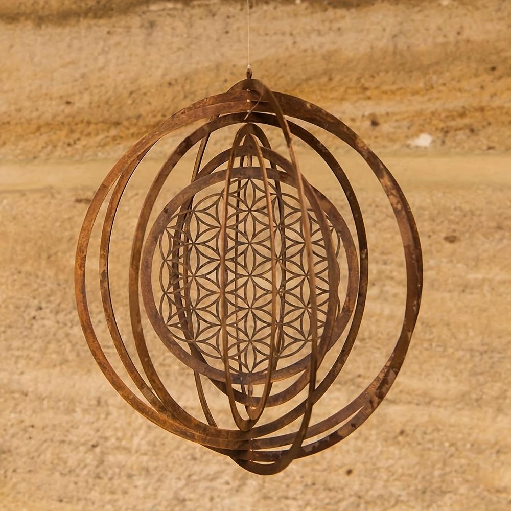 1pc Rusted Metal Spiral Flower of Life Weathervane, Rustic Iron Yard Garden Decor, Weather-Resistant Indoor/Outdoor Hanging Ornament for Balcony