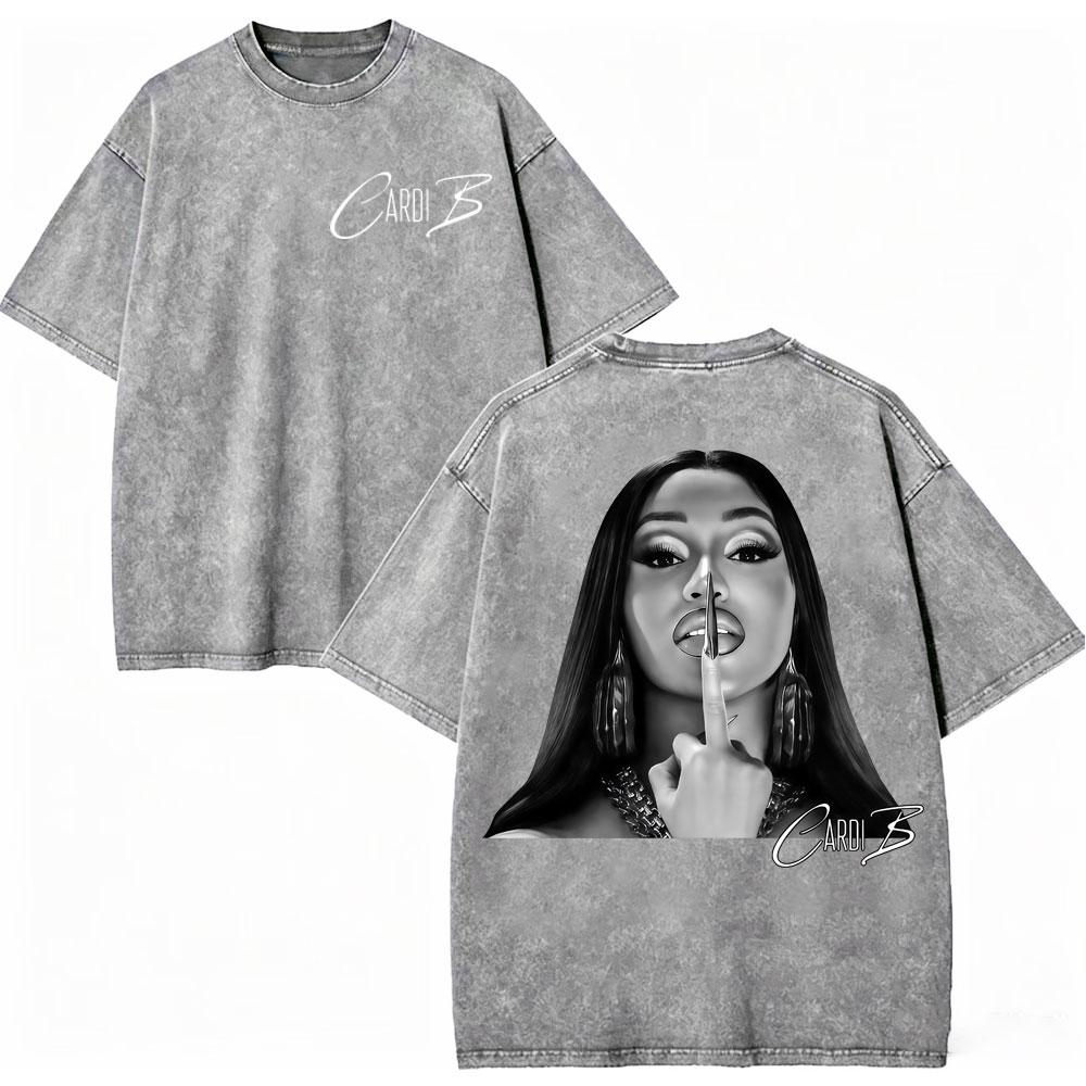 Vintage Washed Rapper Cardi B Graphic T Shirts Little Miss Drama Tour 2026 Tshirts Men Women Clothing Hip Hop Fashion Tshirt