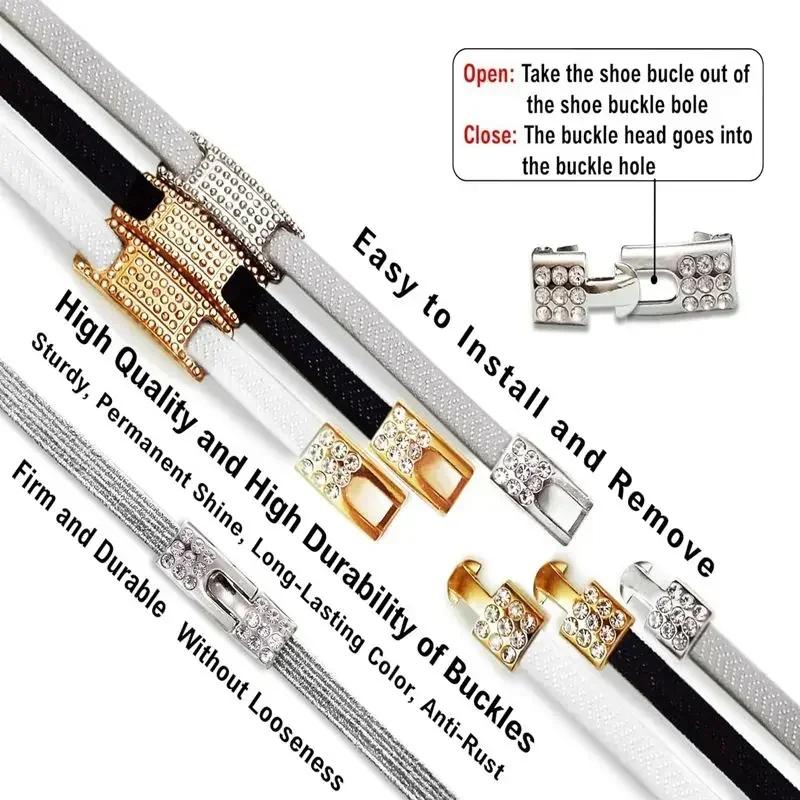 Elastic No Tie Shoe Laces Bling Diamond Cross Locks Shoelace Charms for Women Sneakers Luxury Smart Buckle AF1 Metal Shoelaces