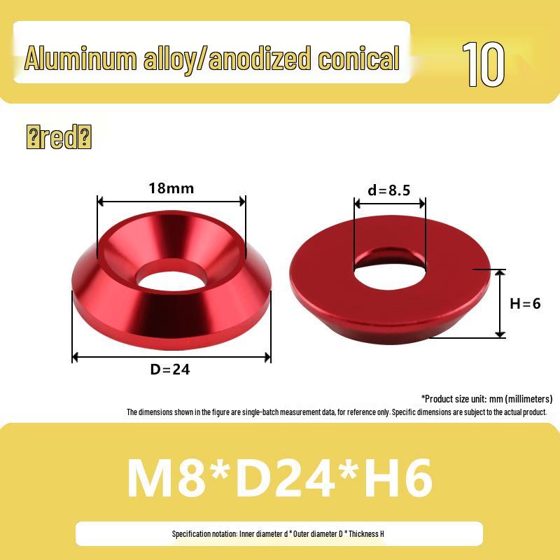 Colored Aluminum Alloy Countersunk Fish Eye Washers - M6/M8/M10