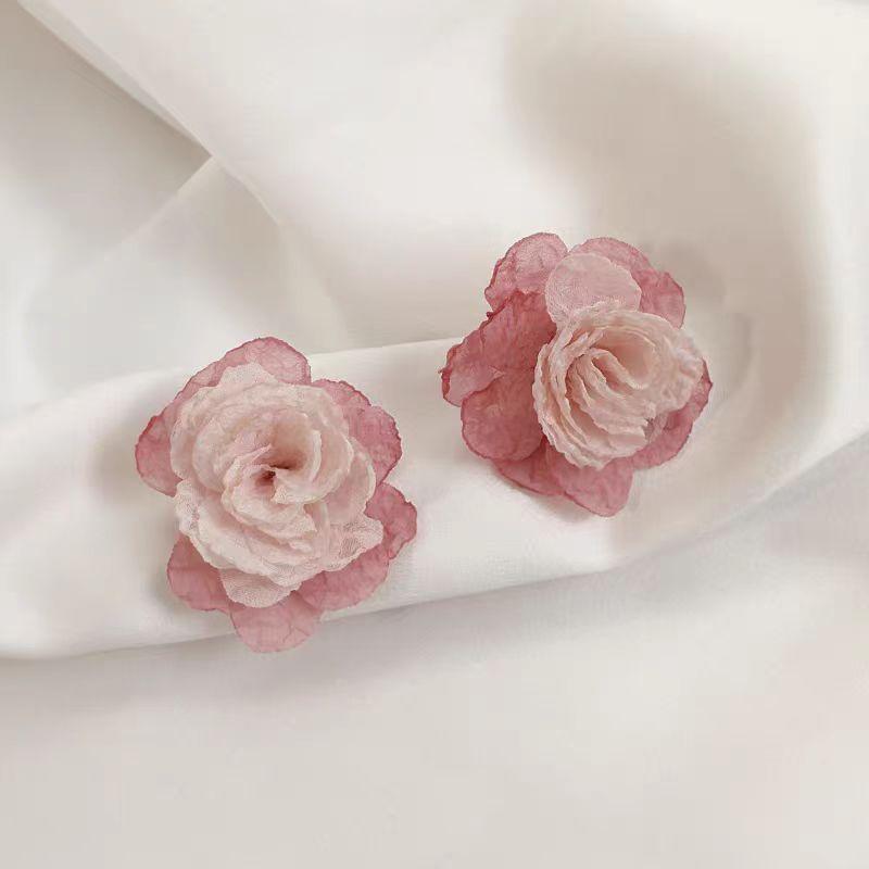 OPK Romantic Pink Flower Chiffon Earrings for Women-Perfect for The Holidays