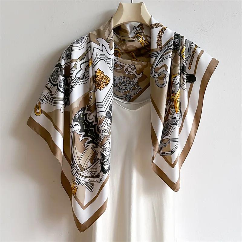 2025 90*90cm Printed Square Scarf Thin Breathable Sunscreen Shawl Casual Outdoor Windproof Head Wrap for Women Ribbon Headband