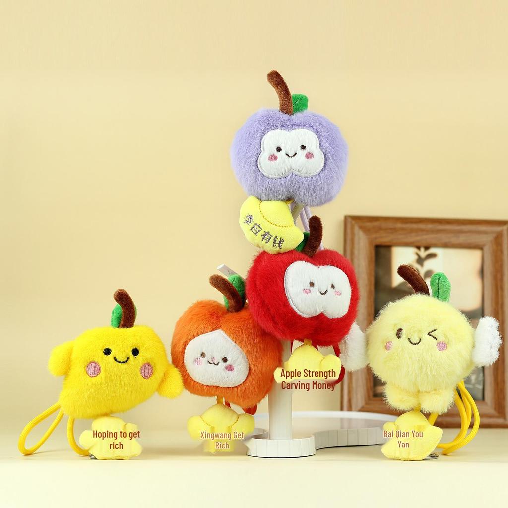 Cute Fruit Plush Toy Keychain - Apple & Plum Ornament Doll Gift