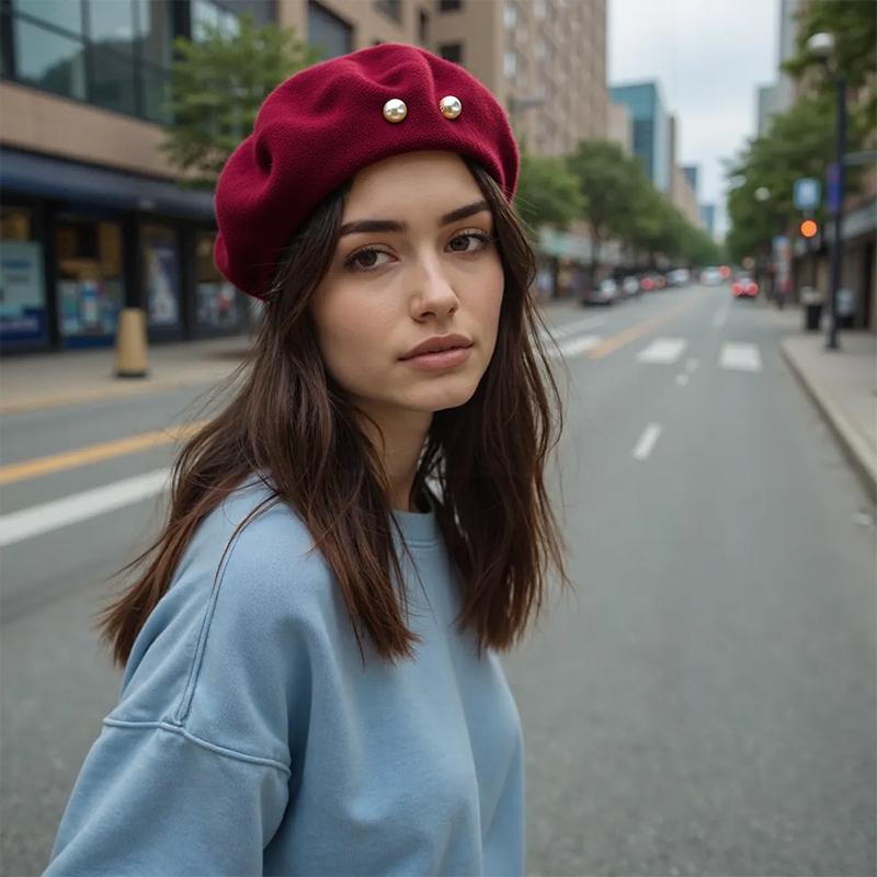 56cm Malířská čepice Lehký Perlový Baret Retro Kšiltovka Vintage Tenká Vintage Vlna Francouzská Dámská Podzimní