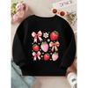 Kids Sweatshirt Sweet Strawberry: A Playful Design Featuring Strawberries, Bows, And Flowers on a Long Sleeve Crewneck Sweatshirt