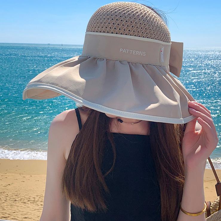 Casual Women Summer Wide Brim Sun Visor Hat Adjustable UV Protection Bow Knot Foldable Sport Empty Top Cap Beach Cap Sun Hat