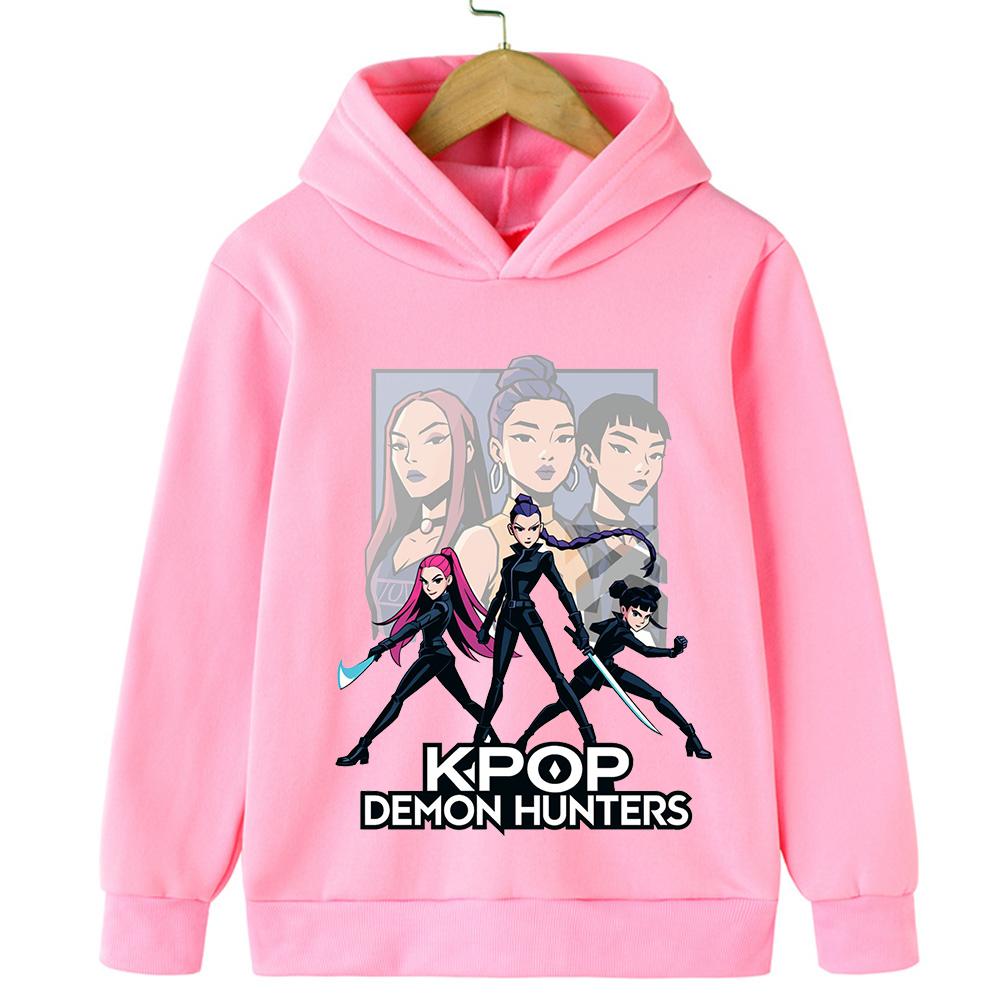 2025 Film KPop Demonjegere Tegneserie Jenter Gutter Hettegensere Barnetrykk Mote Casual Topper Casual Jenteklær