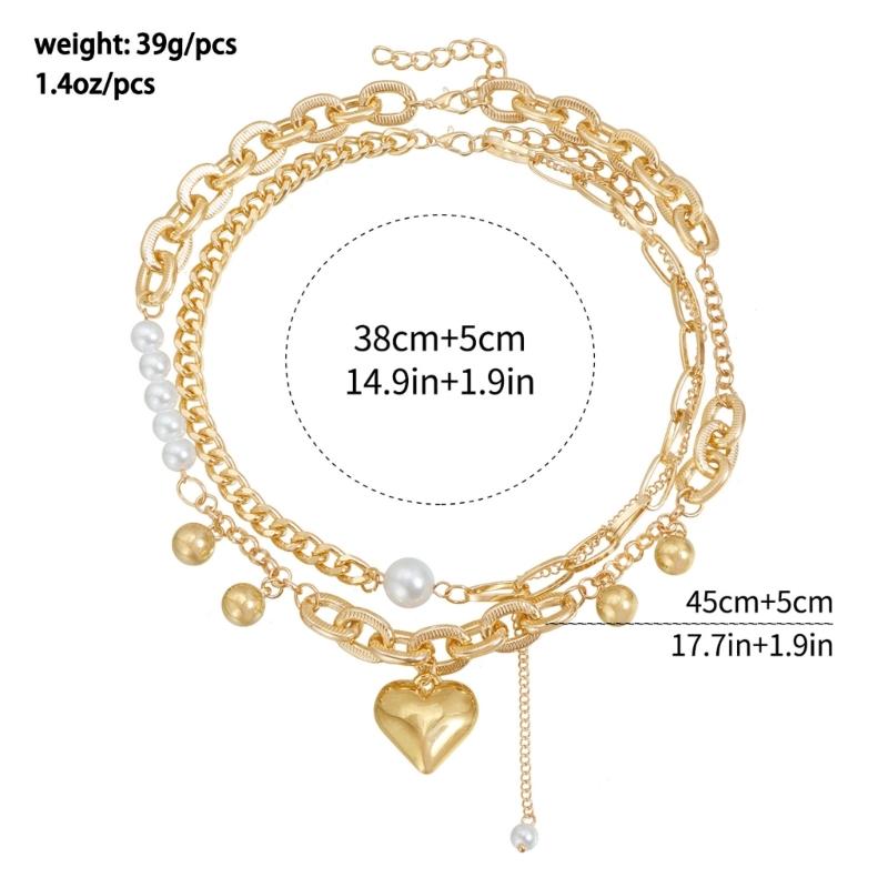 Two Tiers Chain Jewelry With Romance Oversized Heart Charm Sturdy Alloy Fashion Accessory