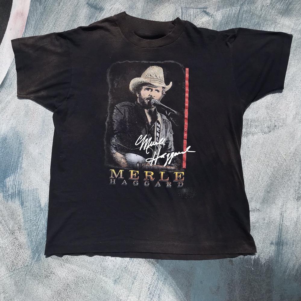 Vintage Merle Haggard Live In Concert Cotton Black S4XL Unisex Shirt Unisex T-Shirt XXXL