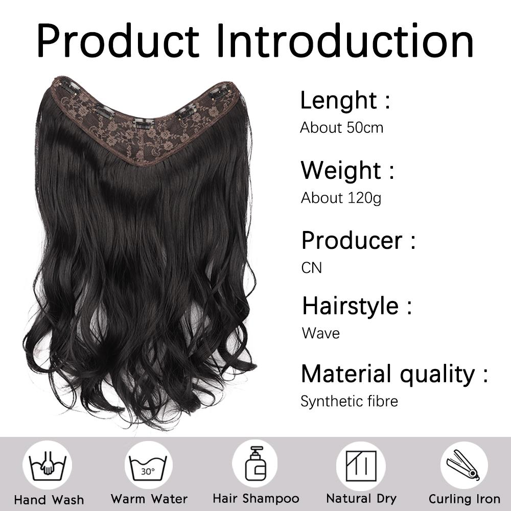 Synthetic Long Wavy Full Head Half Wig V-Shape Clip In Hair Extension One Piece Thick Hairpiece