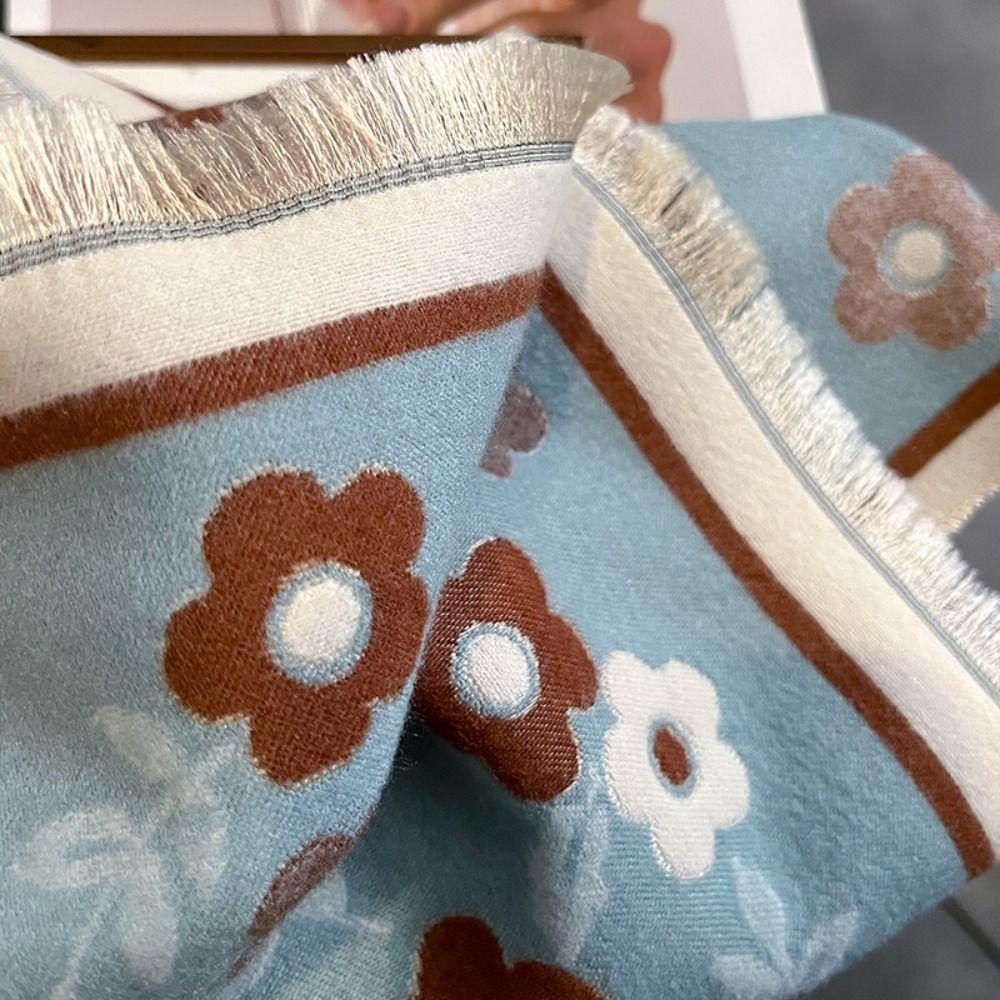 Flower Plaid Knitted Scarf Korean Style Floral Print Scarf Trendy Winter Cashmere Shawl  Lady