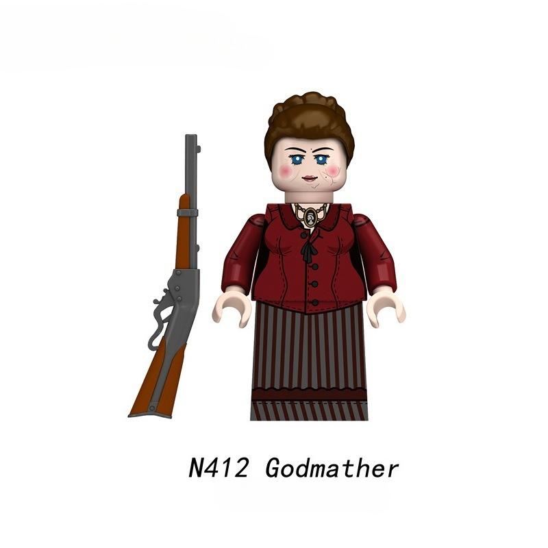 N409-416 Cowboy Small-grained Figure Toy, Dual-colored Weapons, Educational Building Blocks for Children