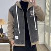 Giacca di Jeans da Uomo Autunno e Inverno Studenti Adolescenti Quotidiana Casual Denim Finto Due Pezzi con Cappuccio Più Velluto
