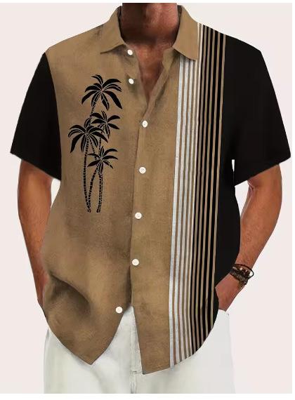 Hawaiian Style Men s Short Sleeve Shirt 3D Palm Tree and Printed Men s Shirt Summer Casual Men s XXS
