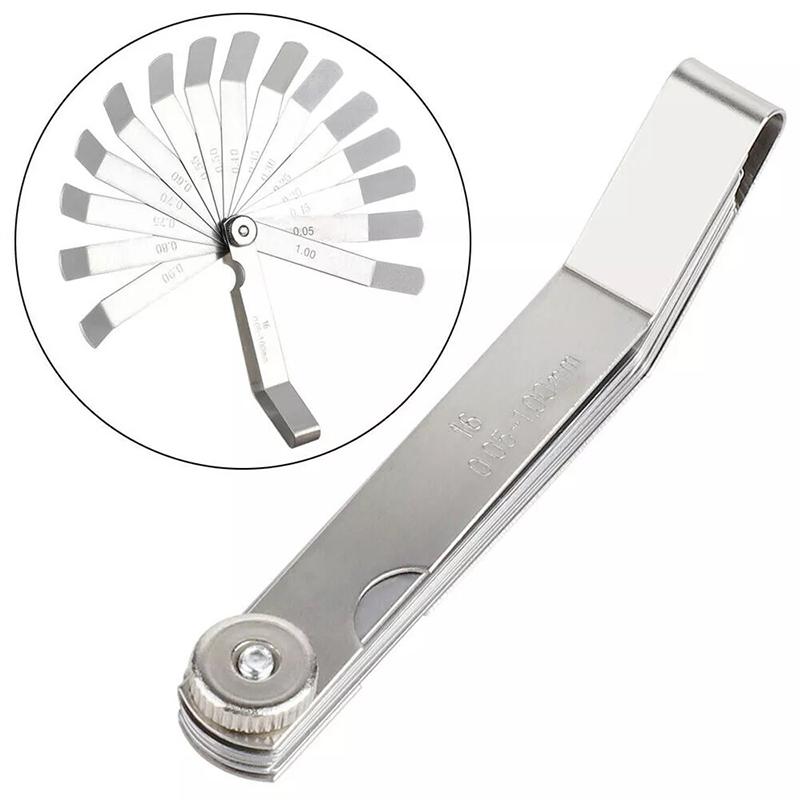 16 Blades Metric Feeler Gauge 0.05-1.0mm Curved Valve Offset Meansurement Tool for Spark Plug Gap Valve Tappets 16 Blades 0.05-1mm