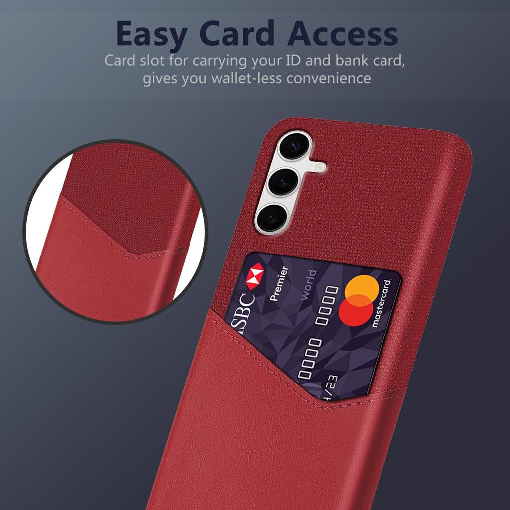 For Samsung Galaxy S25+ Case PU Leather Card Slot Cloth Texture Hard PC Phone Cover