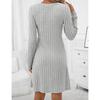 GMXIA Autumn Winter Solid Color Women's V-neck Long Sleeve Knitted Pit Strip Loose Fashion Dress