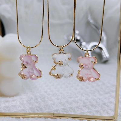 Fresh And Sweet Cute Bear Pendant Necklace Snake Bone Chain Stackable With Light Luxury Jewelry Women