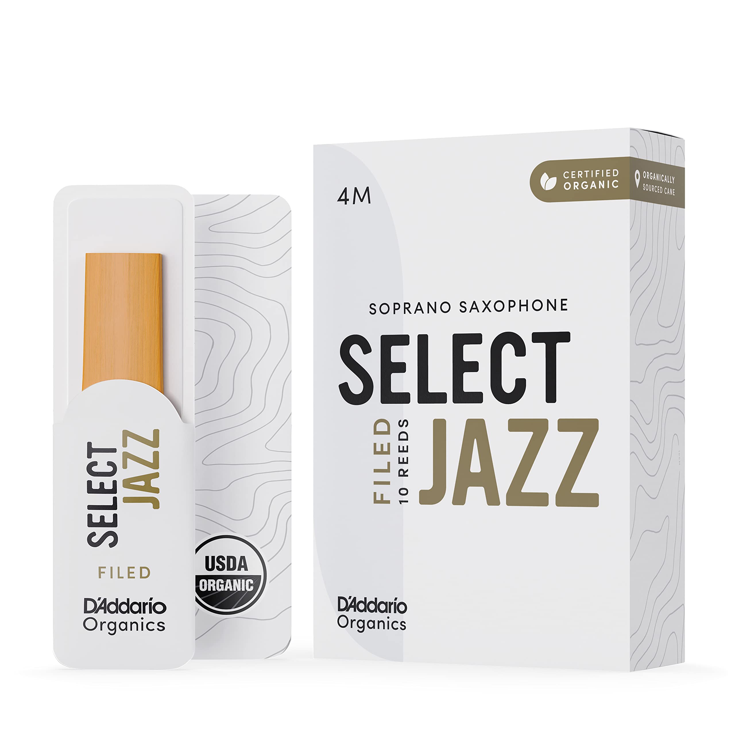 

D Addario WoodWinds D Addario Reed for Soprano Saxophone USDA Organic Certified SELECT JAZZ FILED ORSF10SSX4M [Hardness: 4M] Pack of 10