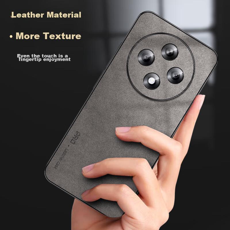 OPPO A3 Phone Case, OPPO A3 Protective Cover, Shockproof Lens Full Protection Soft Case, Simple Luxury Silicone Outer, Leather Cover, Black