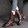 Johnature Stivali invernali Scarpe da donna in vera pelle Peluche Stivali con plateau da cucito per il tempo libero fatti a mano con punta tonda calda