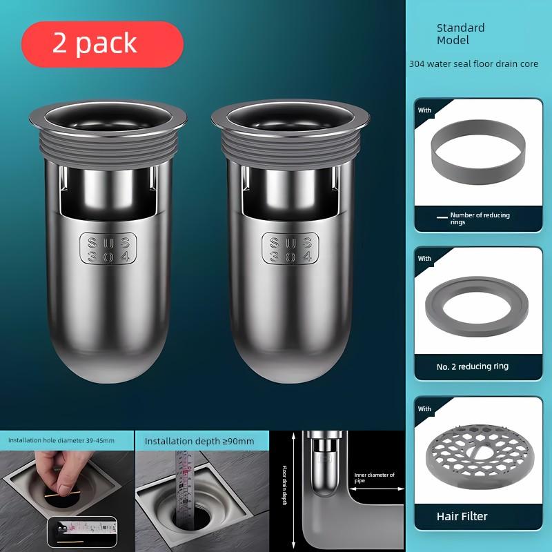 Floor Drain Core Anti-Odor Device, Bathroom Sewer Anti-Odor Gadget, Anti-Insect Silicone Cover, Stainless Steel Universal Inner Core