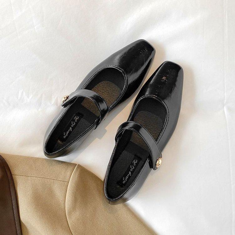 French Mary Jane shoes square head shallow mouth spring new soft sole flat bottom evening single shoes