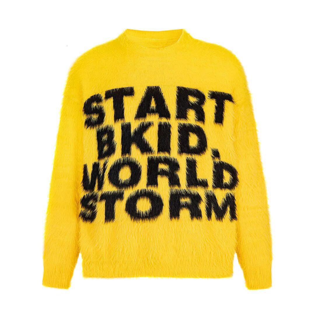 

Unisex American Retro Jacquard Sweater - Faux Mink Soft Knitwear for Autumn/Winter 2025 Large жовтий