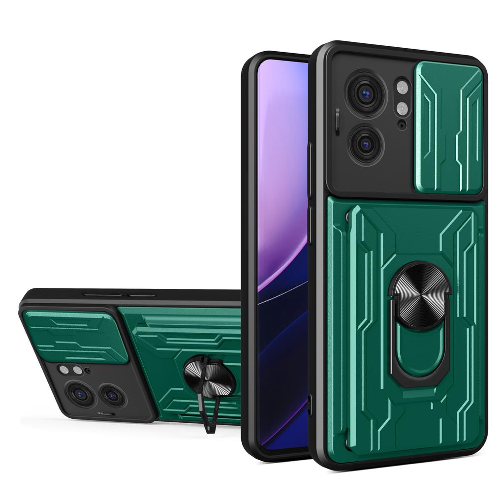 For Motorola Edge 40 5G Card Holder PC+TPU Phone Case Slide Lens Protection Kickstand Cover