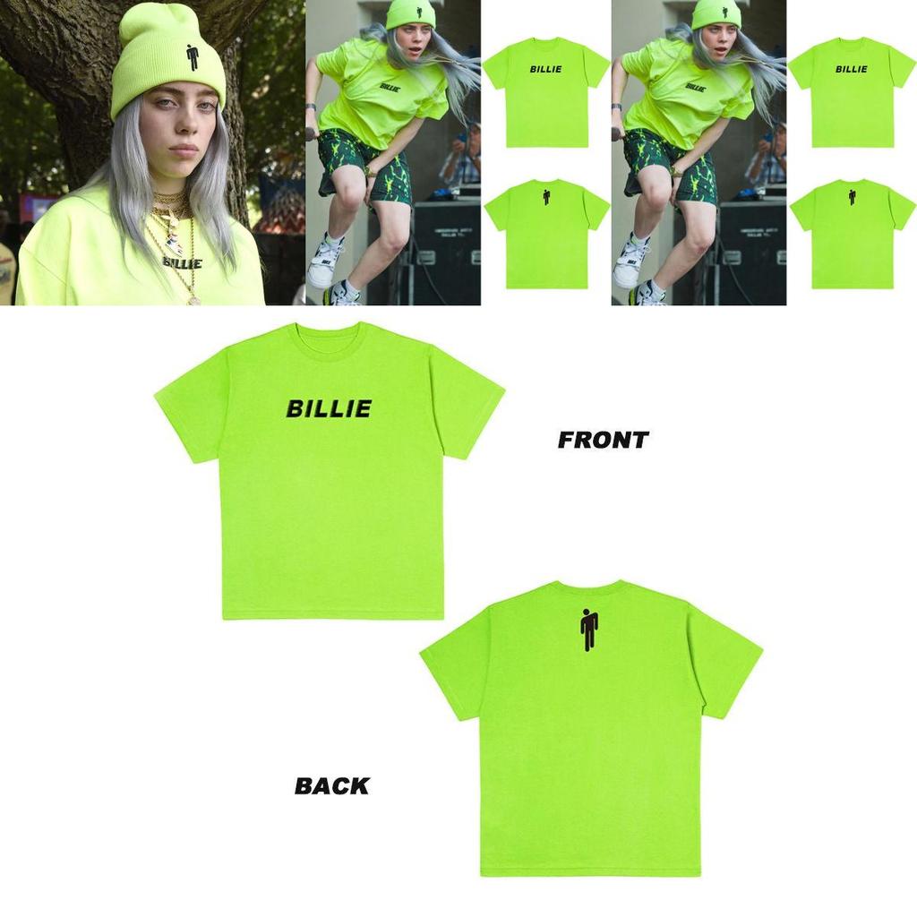 Billie Eilish Print Short Sleeve Crew Neck Tshirt For Women Summer Tops In Fluorescent Green