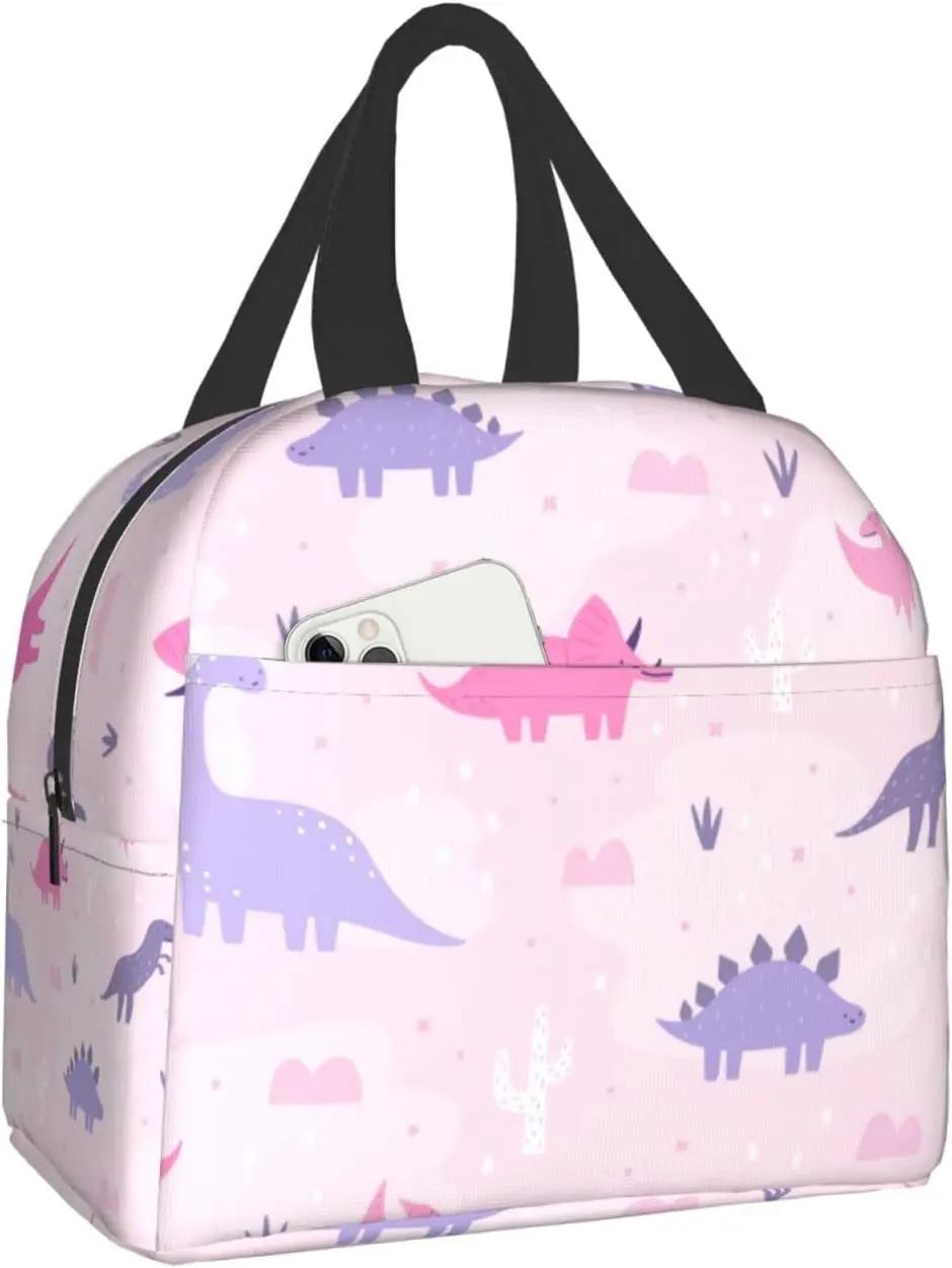 

Милые динозавры и пальмовые листья ланч-бокс многоразовый ланч-бокс рабочий бенто-холодильник многоразовые сумки для пикника изолированные для детей 22x20x13CM чёрный