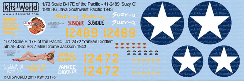 KW172176 US Army of the Pacific Decal 1/72 WW.II B-17E 'Suzy Q' & 'Yankee Diddler'