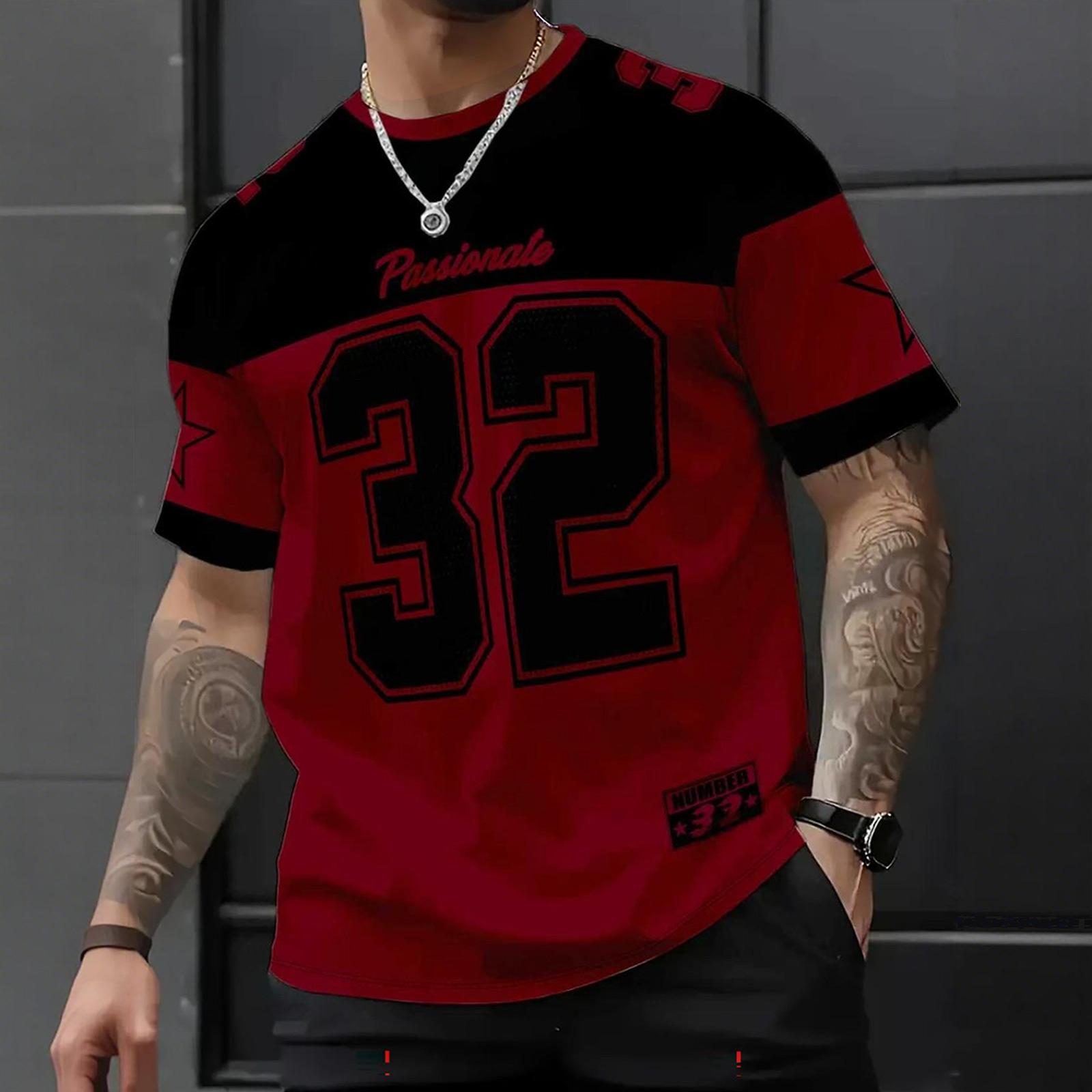 DXH Heren Korte Mouw Ronde Hals T-shirt met Cijferprint Losse Pasvorm Casual Sportkleding Top voor Dagelijks Gebruik en Buitenactiviteiten L cinnaber