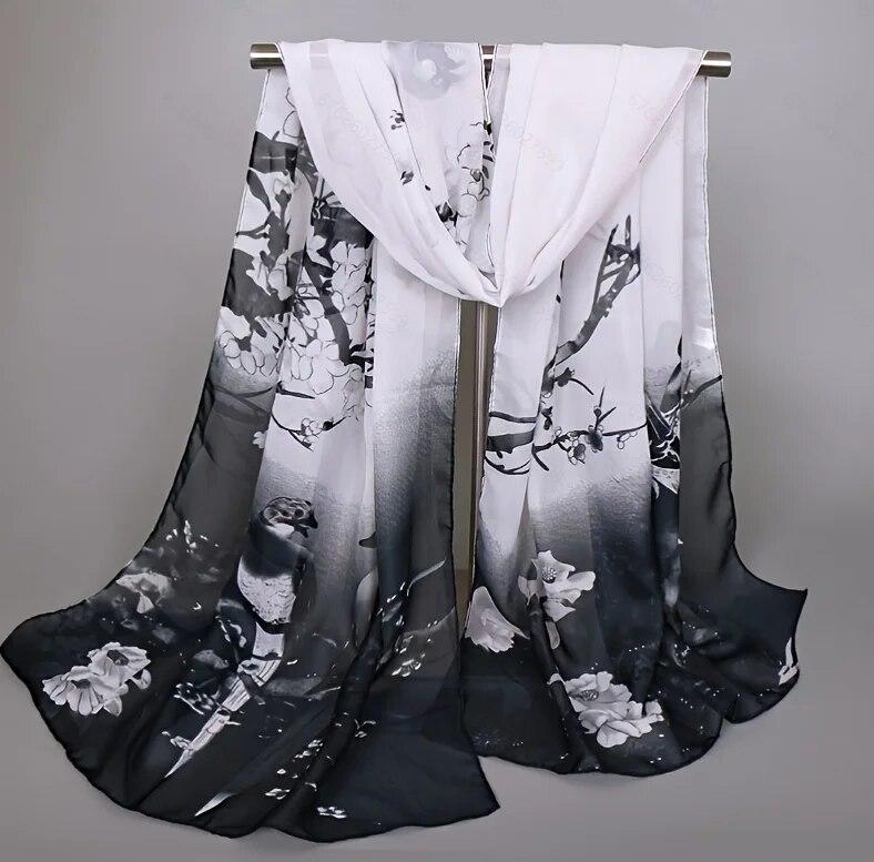 Spring Summer Printed Chiffon Silk Shawls Magpie Scarf Compact Lightweight Scarf Travel Sun Protection Scarf Wraps For Women