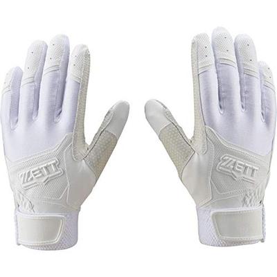 ZETT Baseball Batting Gloves, Hand-Held, High School Baseball Rules Compliant, Silicone Palm, White (1100), Size M (BG519HS)