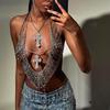 Metal Crosses Pendant Body Chain for Women Adorned with Rhinestones Halter Neck Crop Top for Parties and Casual Outings