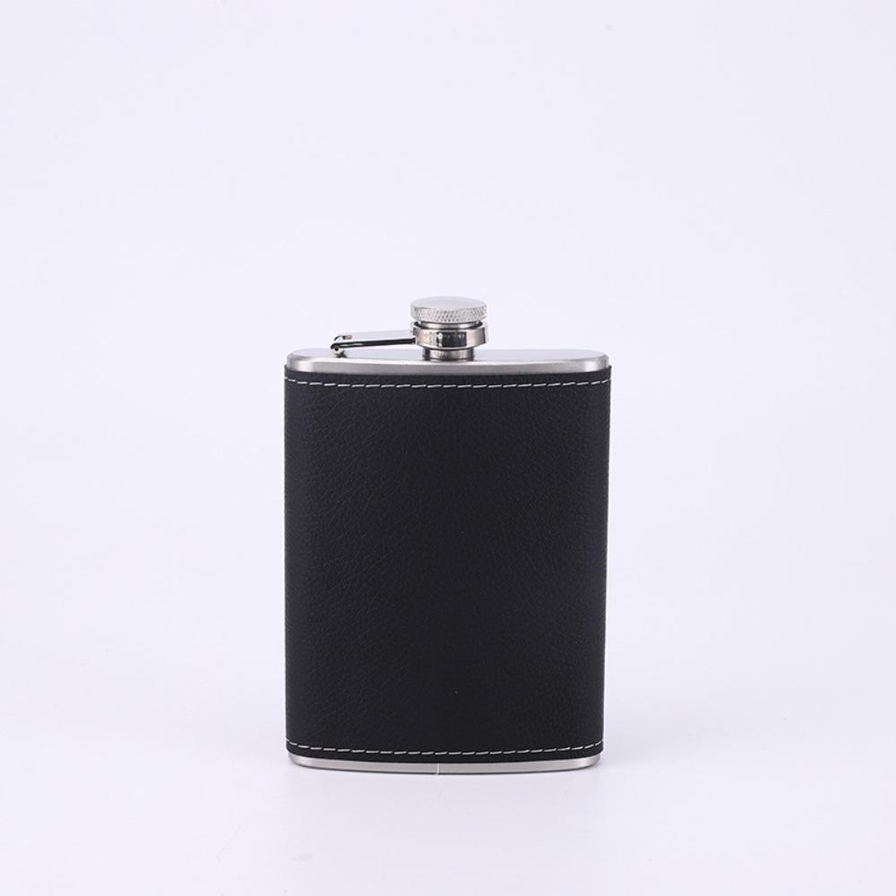 Stainless Steel Flagon with Funnel and Cups Whiskey Flasks Leather Texture Hip Flask Outdoor
