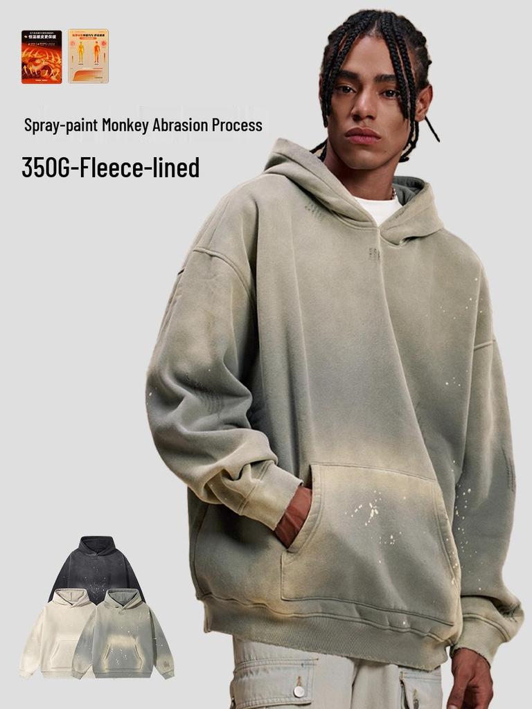 Unisex Trendy High Street Monkey Spray Paint Loose Hoodie – Autumn/Winter Plus Velvet Pullover