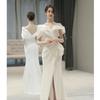 One-word Shoulder White French Dress 1011 New Summer Light Luxury Niche High-end Engagement Fishtail High-end Evening Dress