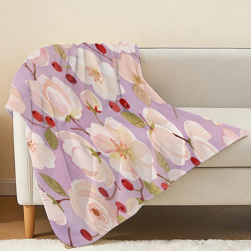 High-Density Flannel Fleece Floral Throw Blanket – Soft Warm Cozy for Sofa Napping, Halloween & Christmas Home Use