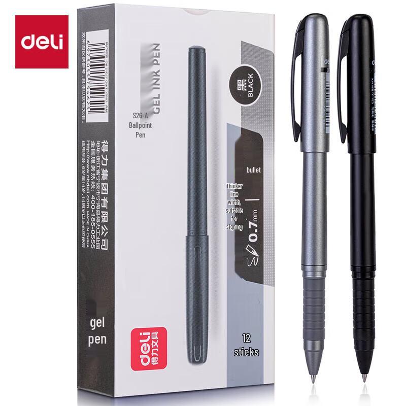 Deli S26 0.7mm Black Gel Pen, 12-Pack