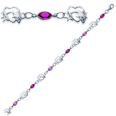 [E0972] - Silver Bracelet 'Dolphins' Silver Pink - 7 Mm