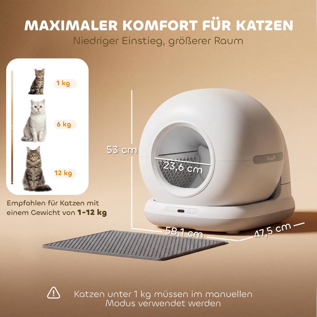 Self-Cleaning Cat Litter Box, XL 72L Self-Cleaning Litter Box with HD Camera, App Control Trash Bags, for 1-12 Kg