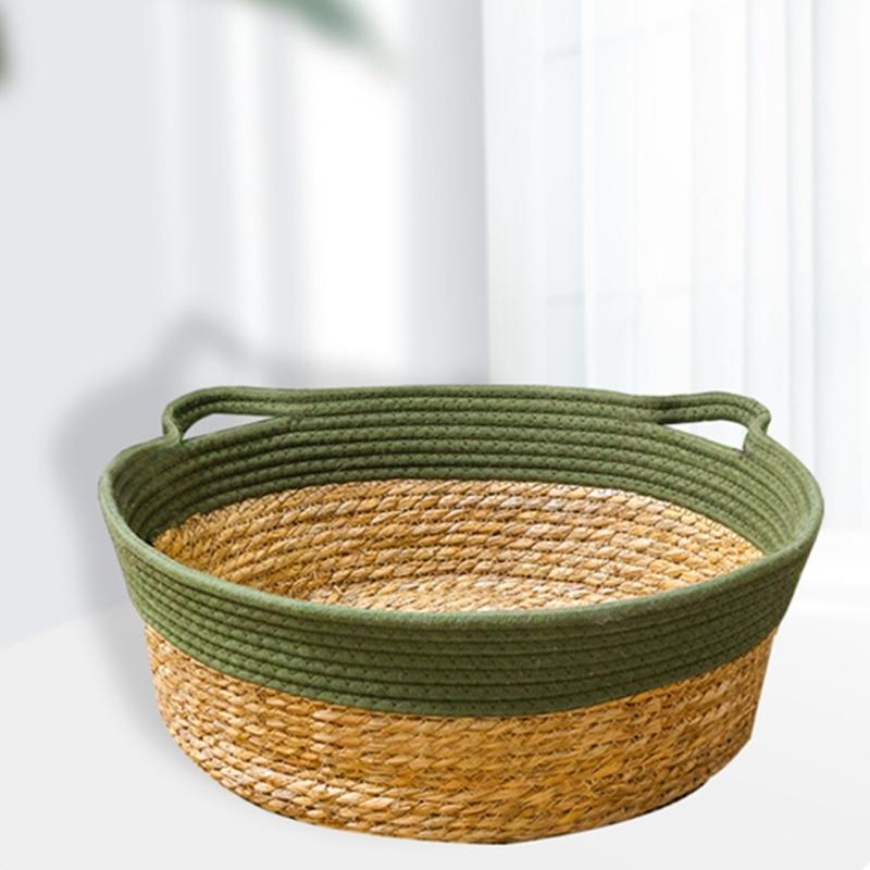 Natural Straw Cats House Resting Basket for Small Dog Cats Scratchproof Bulrush Bed Cats Furniture Pet Nest All Season