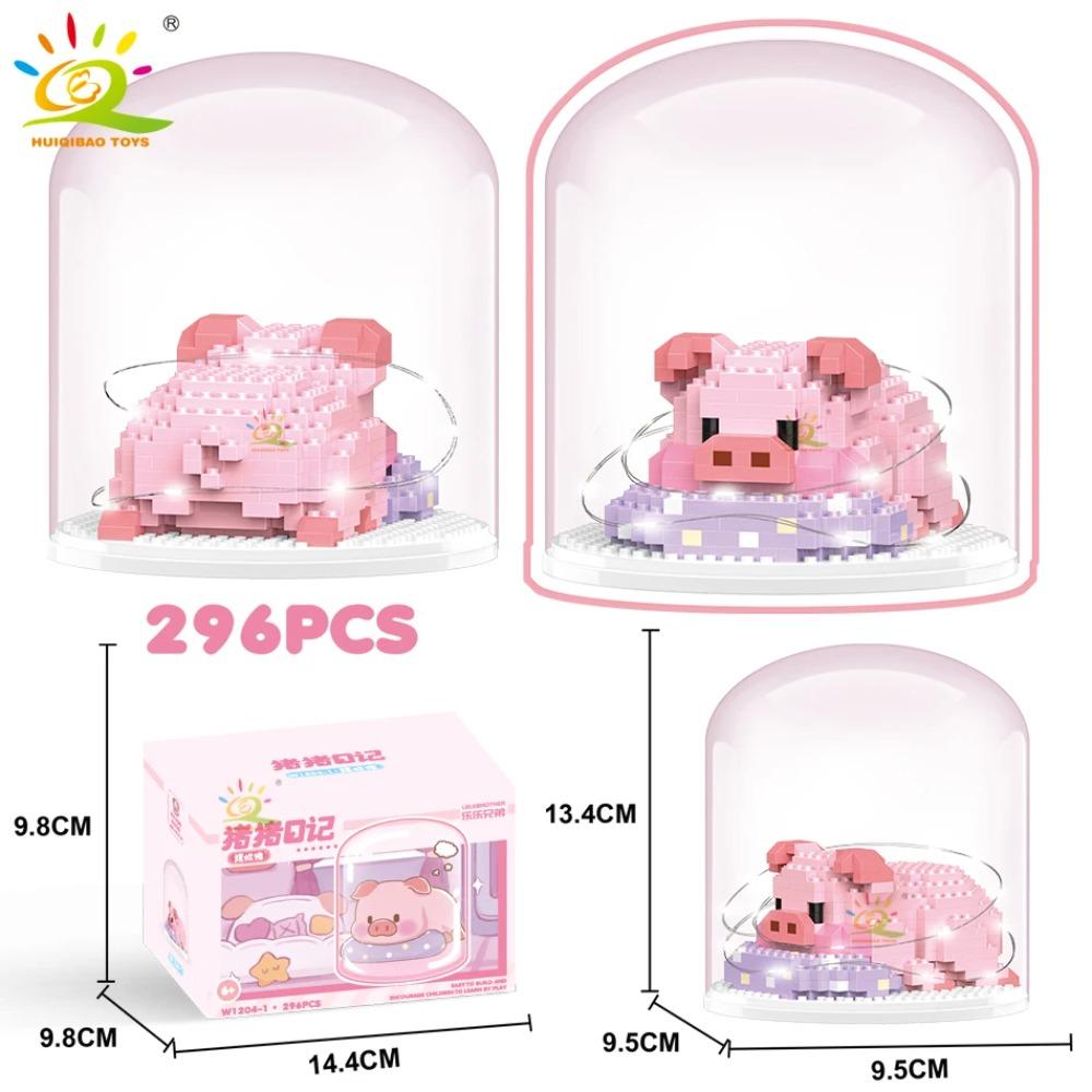 HUIQIBAO Mini Süßes Schwein Mikro Bausteine 3D Diamant Modell Tiere Steine DIY Stadt Bau Spielzeug für Kinder Kinder Geschenk