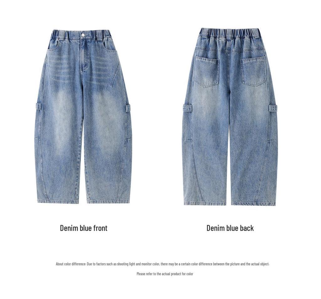 Tao Town Girls' Gradient Wide-Leg Jeans - Korean Style, Casual Sports Pants for Spring and Autumn